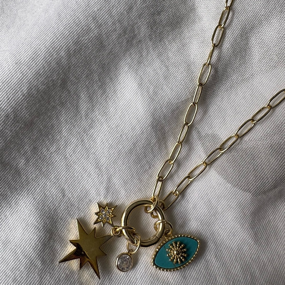 Gold and Turquoise Charm Necklace